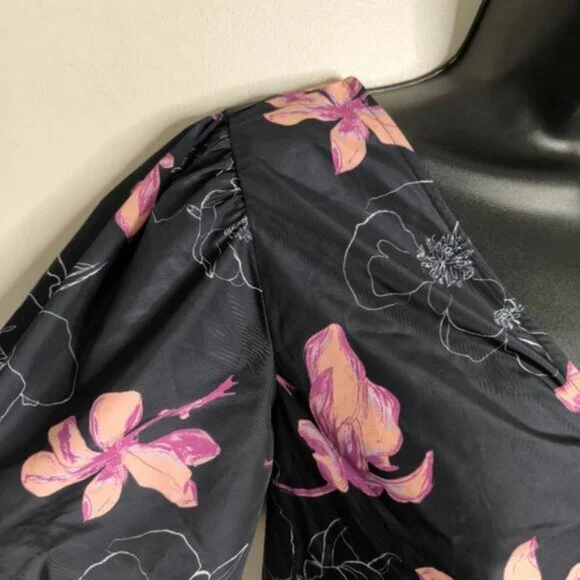 Club Monaco Floral Coquette Prairie Country Ruched Front Woven Top XS - Picture 5 of 12